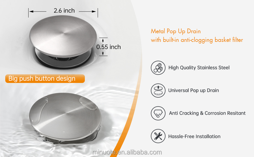Stainless Steel Pop Up Waste Click Clack Valve Waste Sink Drain supplier