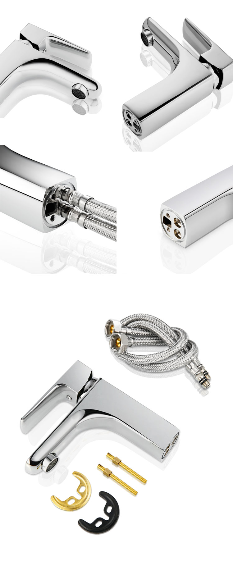 Good Packaging Luxury Bath Faucet Tap Mixer Square Single Handle Brass Basin Faucets Waterfall details