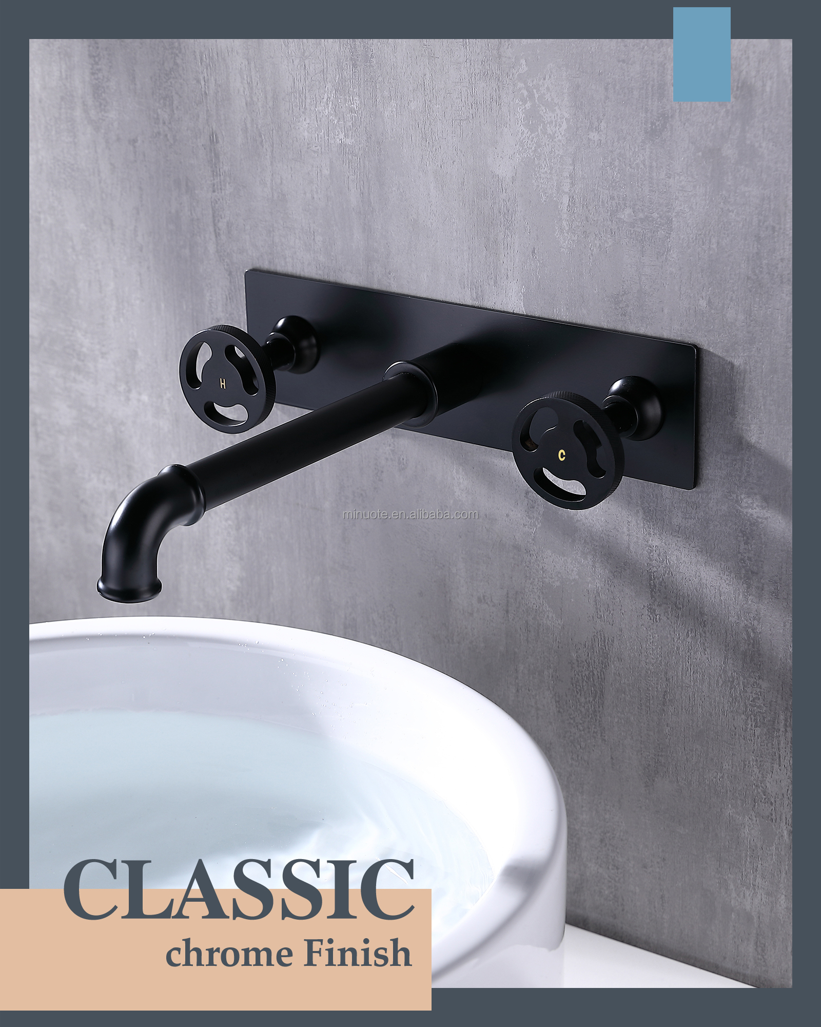 Industrial Pipe Dual Handle Sink Mixer Faucet Wall Mount Bathroom Faucet supplier