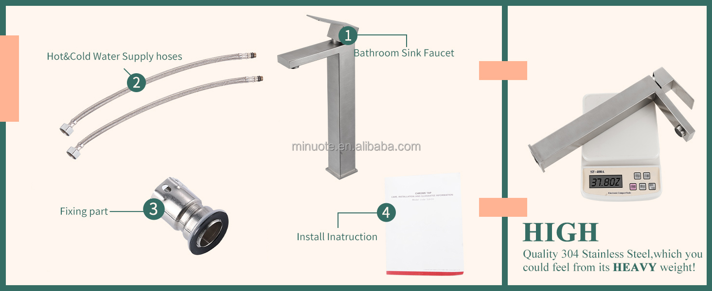 Single handle stainless steel brushed nickel bathroom square sink faucet manufacture
