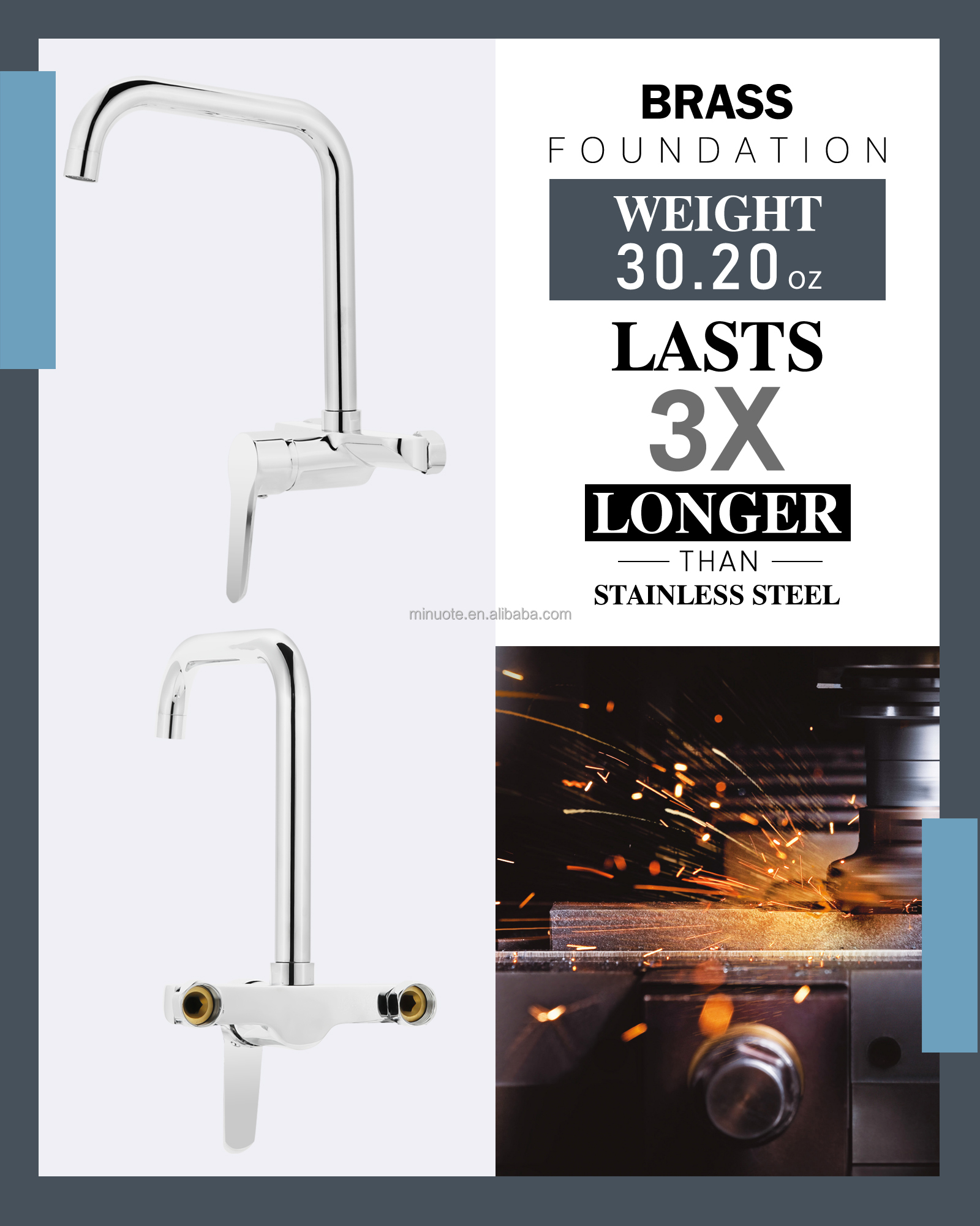 New Fashion Kitchen Faucet Wall Mounted Pillar Rotation Cold Faucet Graphic Design Blue Silicone Flexible with Shower Head details