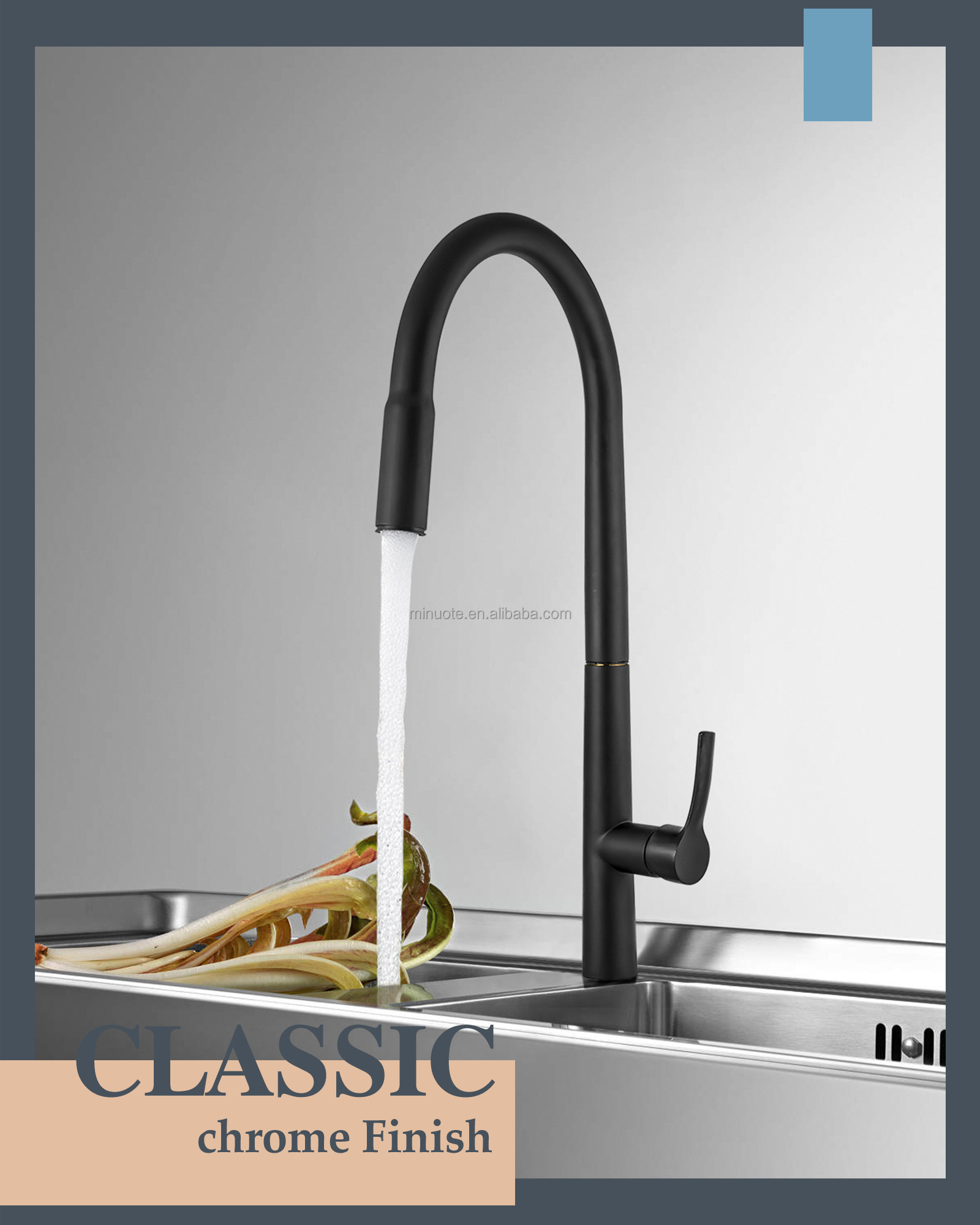 Single Handle Stainless Steel matte Black Kitchen Faucet Kitchen Sink Faucet with Pull Out Sprayer manufacture