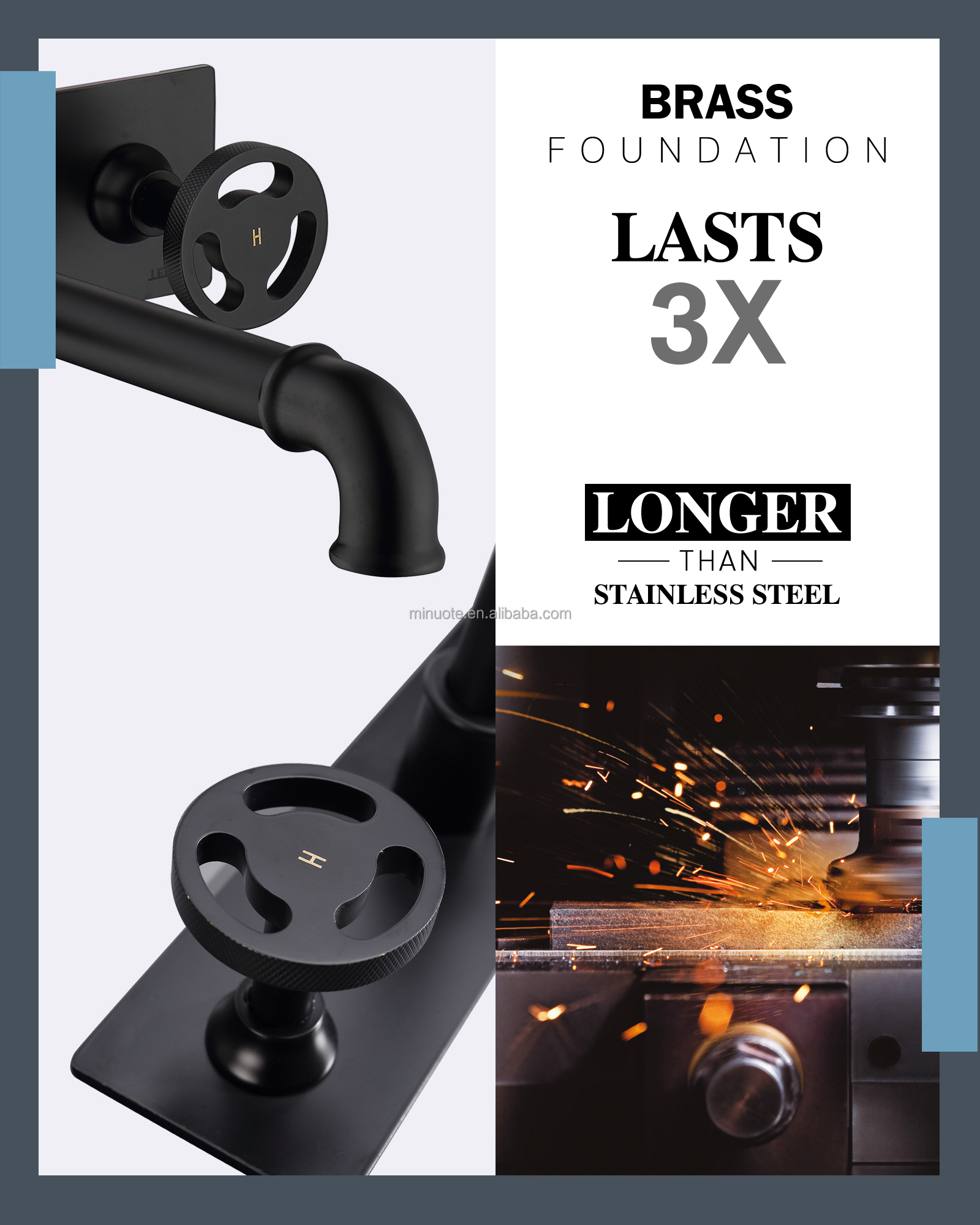 Industrial Pipe Dual Handle Sink Mixer Faucet Wall Mount Bathroom Faucet details