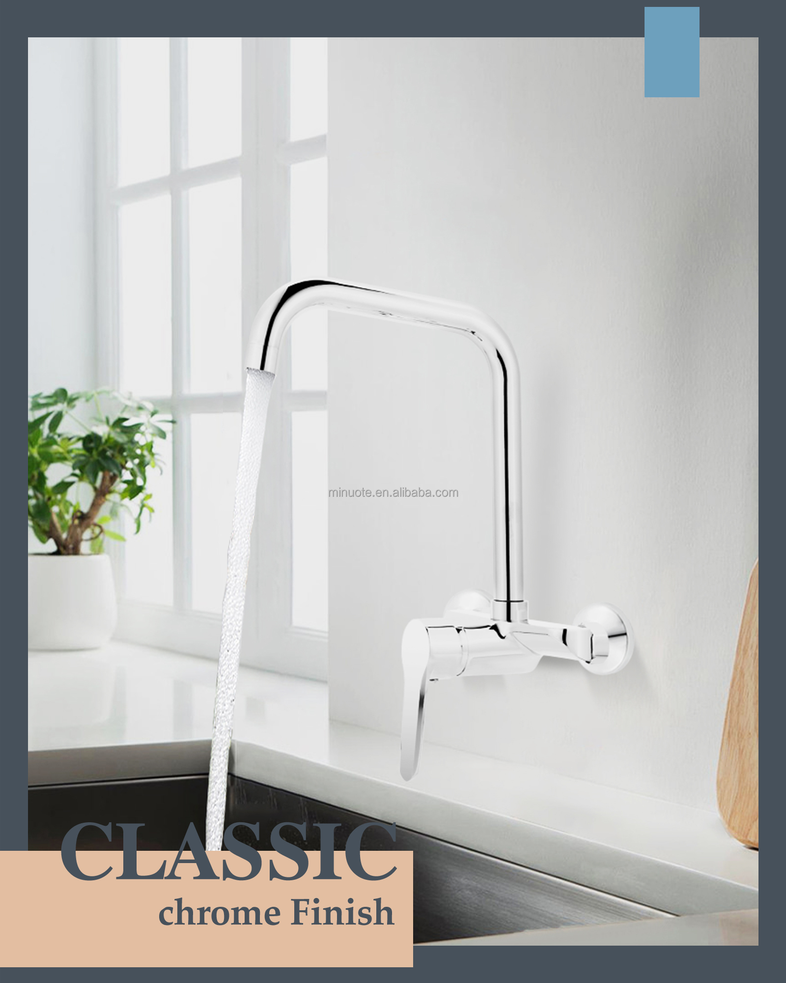 New Fashion Kitchen Faucet Wall Mounted Pillar Rotation Cold Faucet Graphic Design Blue Silicone Flexible with Shower Head supplier