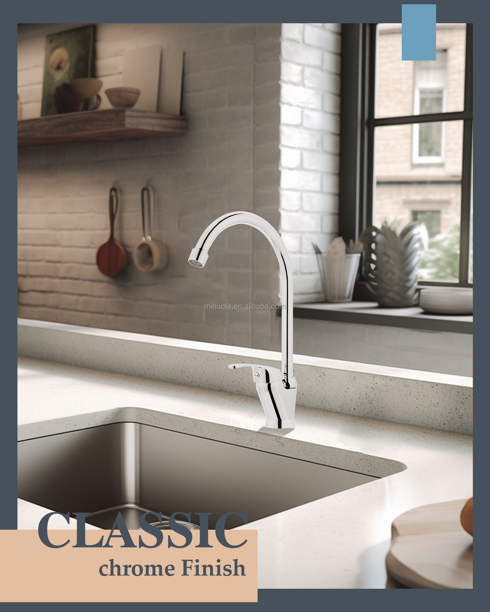 New Fashion Kitchen Faucet Wall Mounted Pillar Rotation Cold Faucet Graphic Design Blue Silicone Flexible with Shower Head manufacture