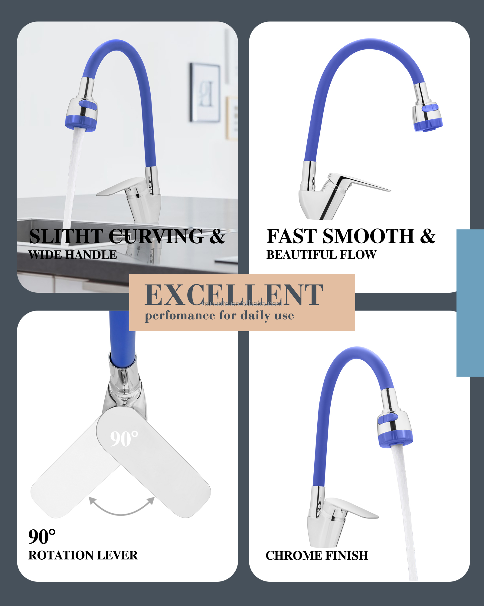 New Fashion Kitchen Faucet Wall Mounted Pillar Rotation Cold Faucet Graphic Design Blue Silicone Flexible with Shower Head supplier