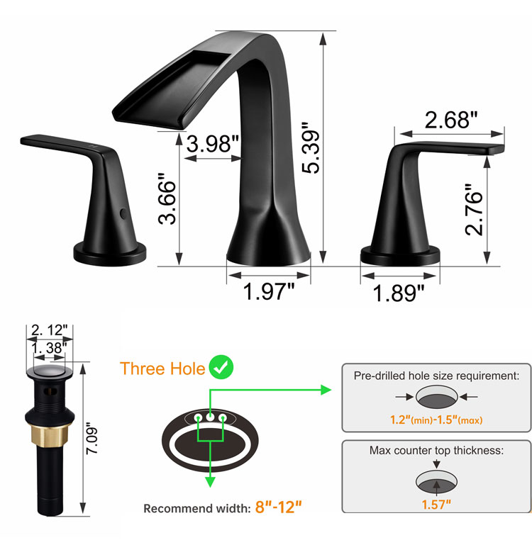 Bathroom Faucets Modern 8 inch waterfall basin faucet 3 hole Bathtub Mixer Tap Faucet sinks taps for kitchen bathroom manufacture