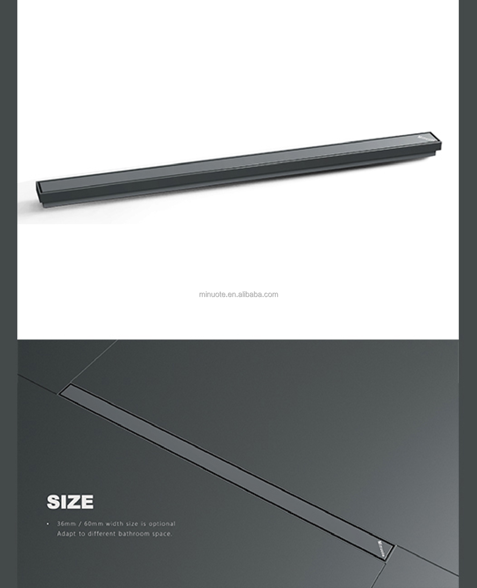 Customized Products Backflow Preventer Long Stainless Steel Floor Drain Matte Black Shower Drain details