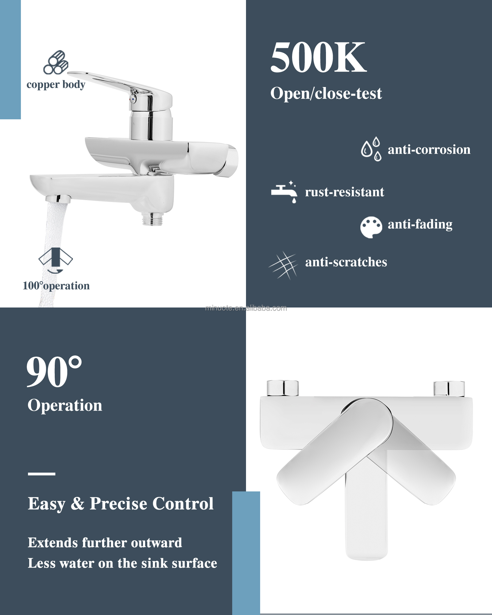 Bathroom rainfall faucet shower bath fittings wall mounted mixer tap hot cold water supplier