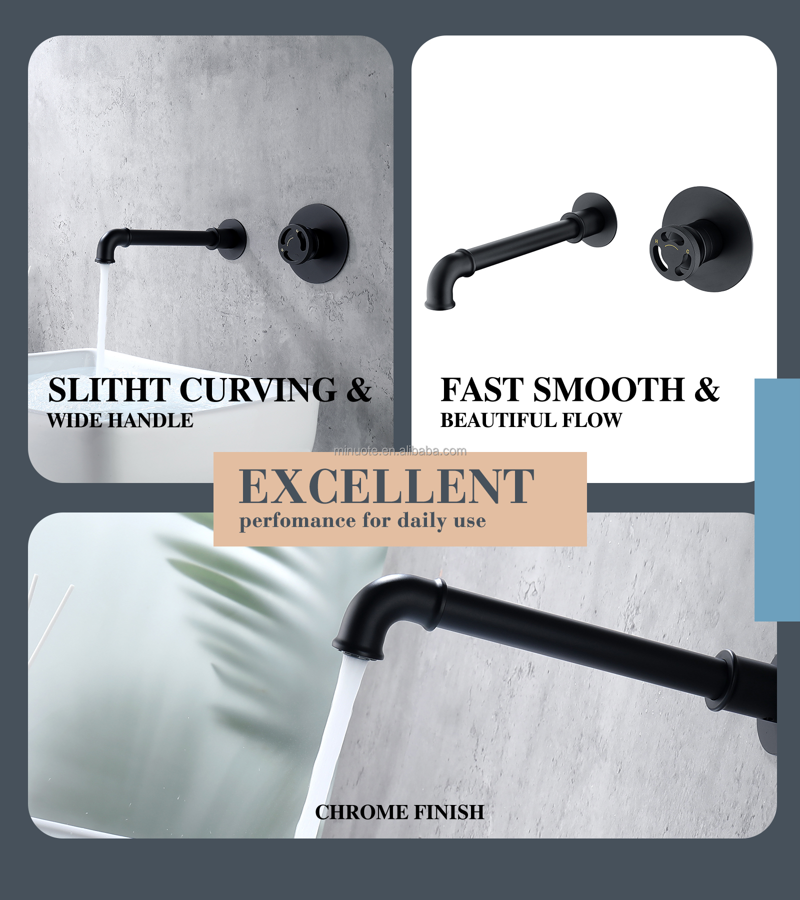 Brushed Water Tap Hot Cold Mixer Hidden in Wall Mounted Concealed Basin Faucet Hot Sale 304 Stainless Steel One Handle Black factory