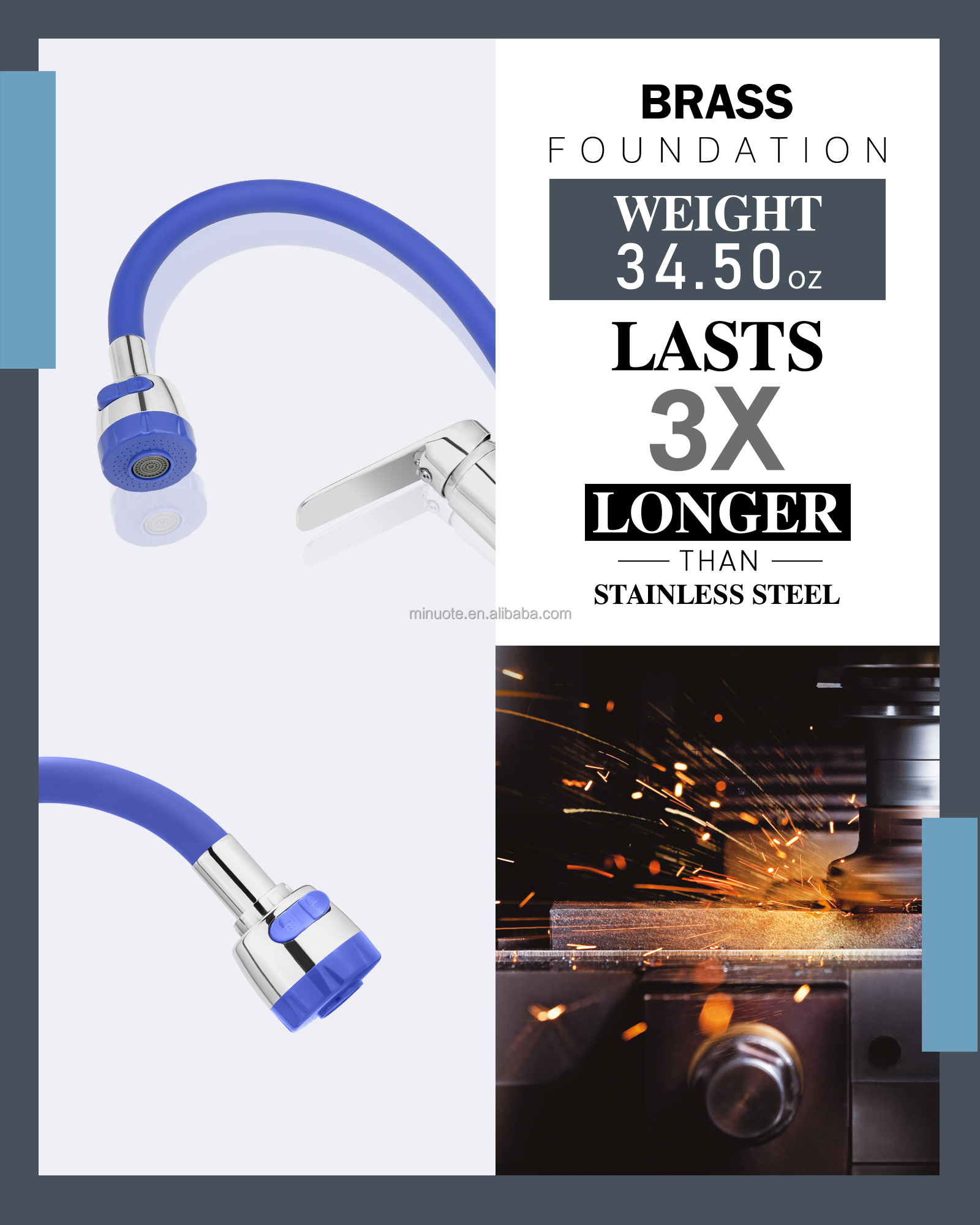 New Fashion Kitchen Faucet Wall Mounted Pillar Rotation Cold Faucet Graphic Design Blue Silicone Flexible with Shower Head manufacture