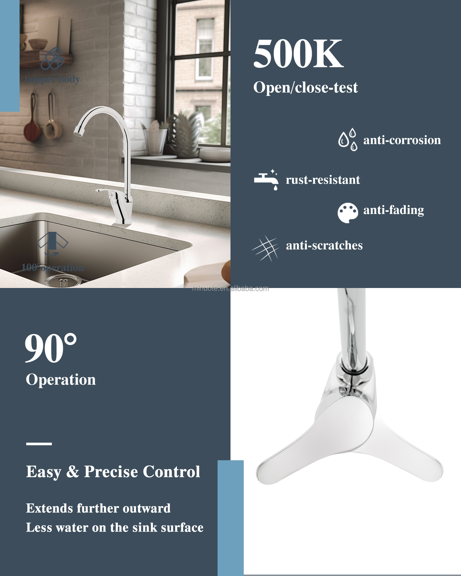 New Fashion Kitchen Faucet Wall Mounted Pillar Rotation Cold Faucet Graphic Design Blue Silicone Flexible with Shower Head details