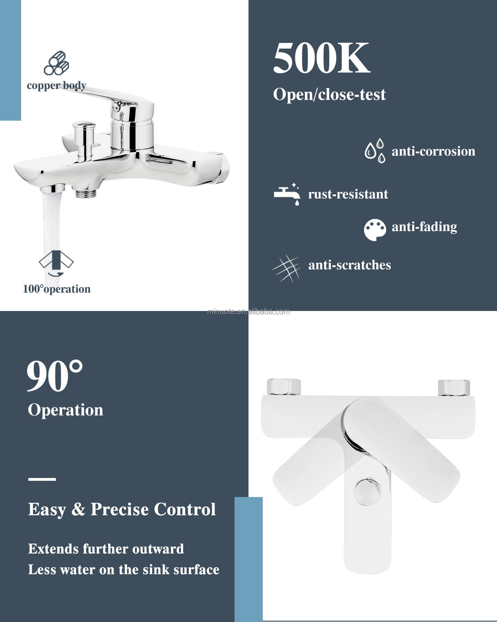 High quality ro faucet bath wall mounted  single handle bathroom faucet bath mixer brass shower taps manufacture