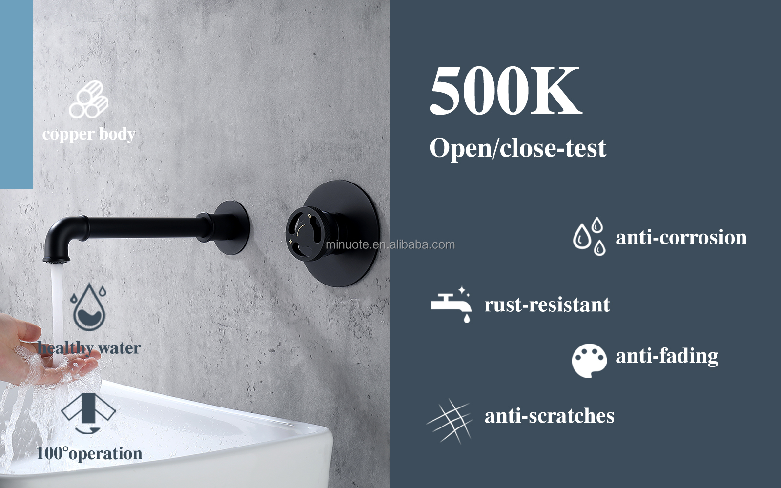 Brushed Water Tap Hot Cold Mixer Hidden in Wall Mounted Concealed Basin Faucet Hot Sale 304 Stainless Steel One Handle Black manufacture
