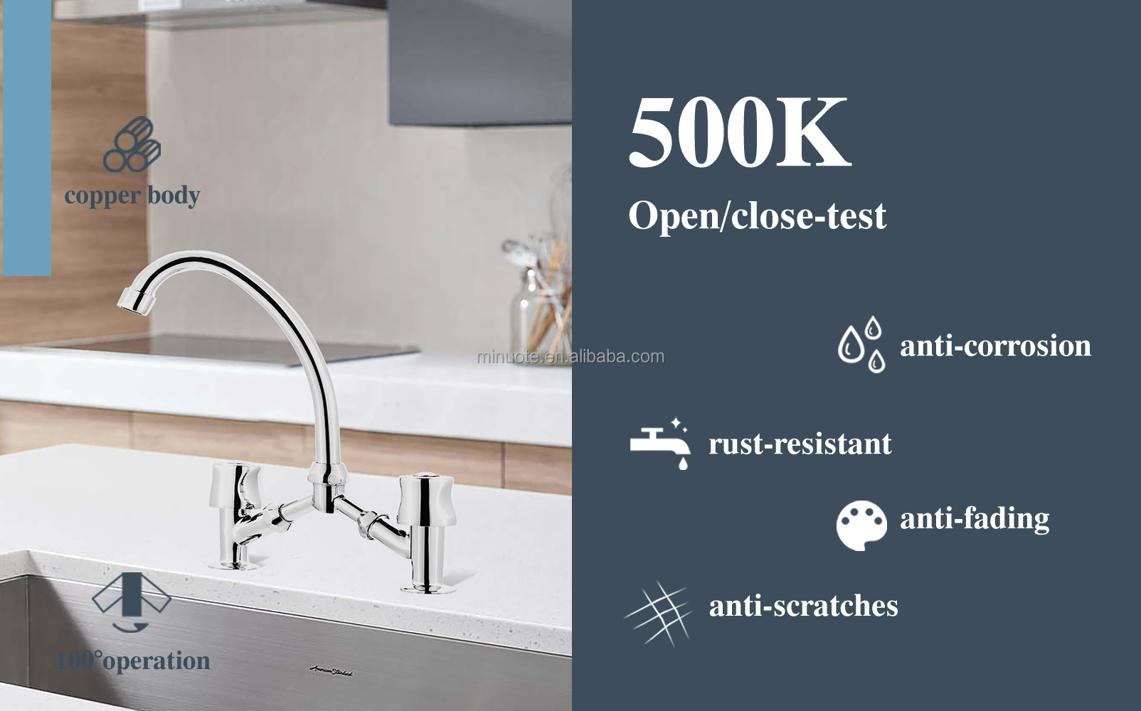 New Fashion Kitchen Faucet Wall Mounted Pillar Rotation Hot  Cold Faucet Graphic Design details