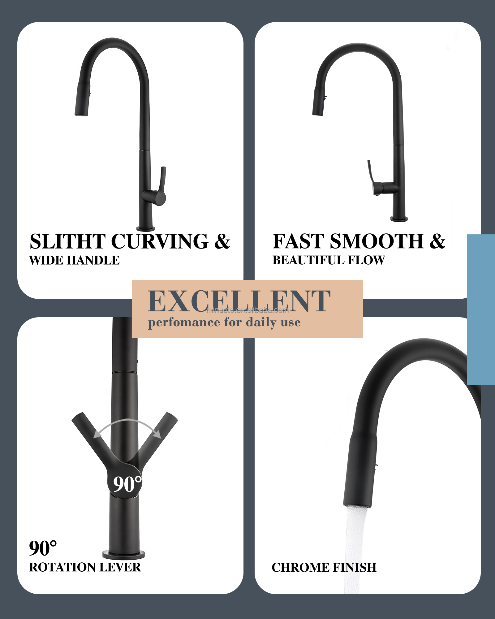 Single Handle Stainless Steel matte Black Kitchen Faucet Kitchen Sink Faucet with Pull Out Sprayer factory