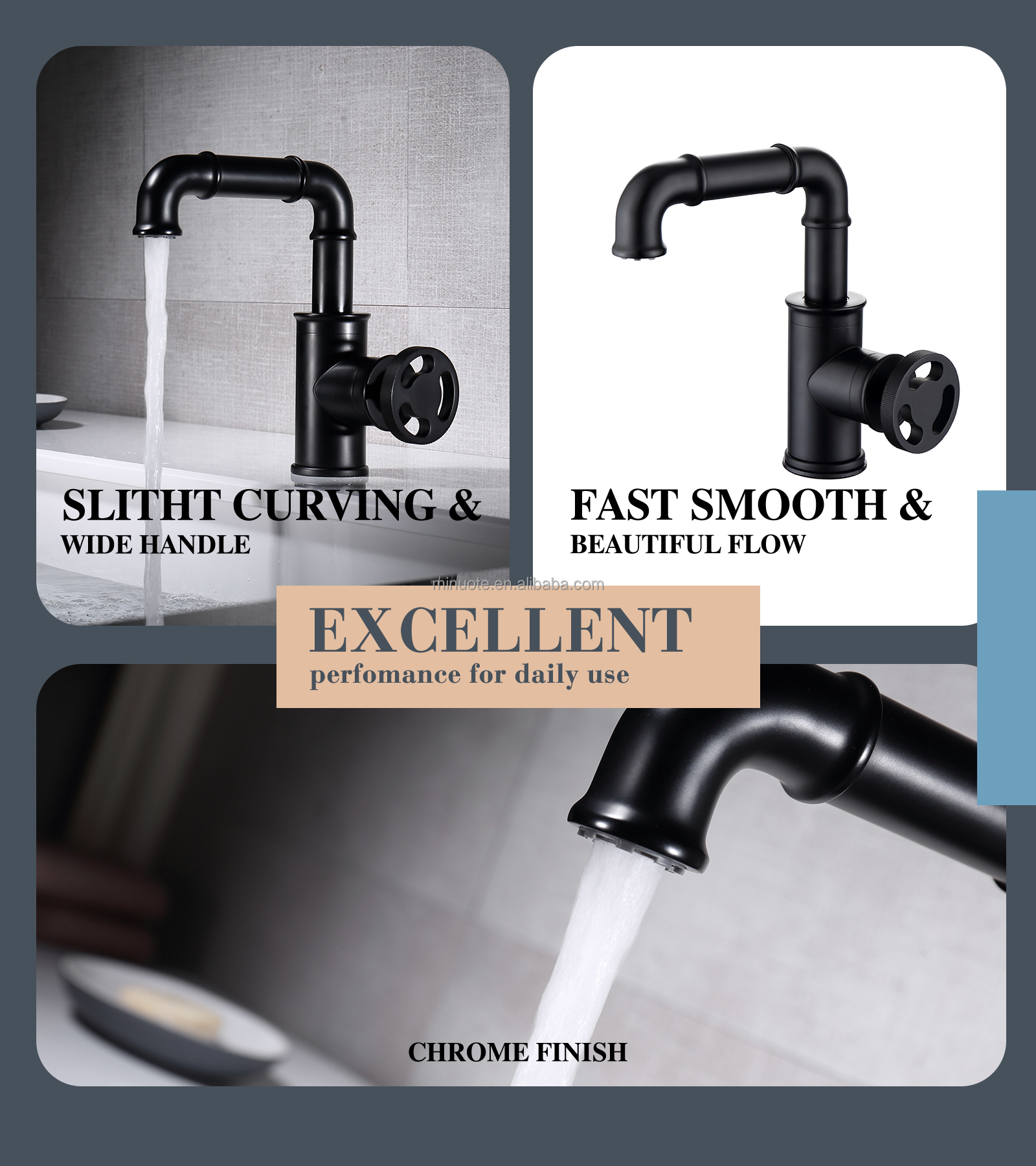 Industrial Pipe Style Gold Wash Basin Faucet Gold Hot Cold Mixer Tap Hot Sell factory