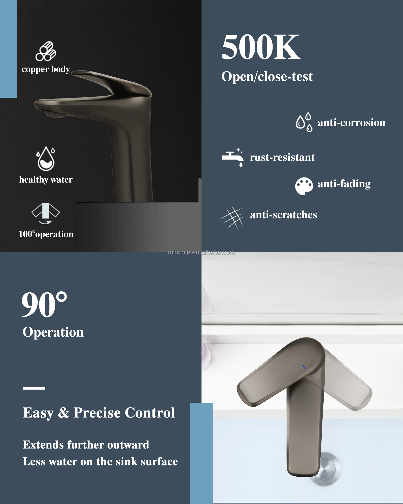 Popular Elements Graphite Color Single Hole Single Handle Brass Sink Wash Basin Mixer Faucet supplier