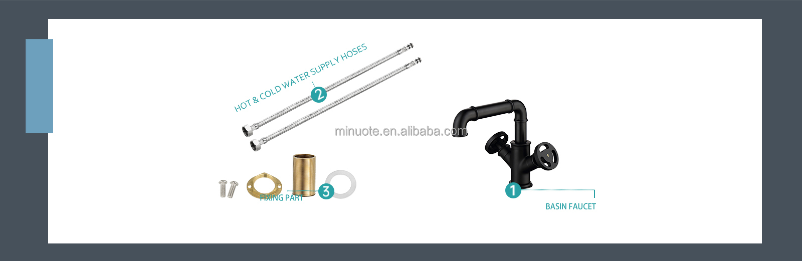 Industrial brass basin faucet deck mounted matte black water mixer tap dual handles bathroom sink faucet factory