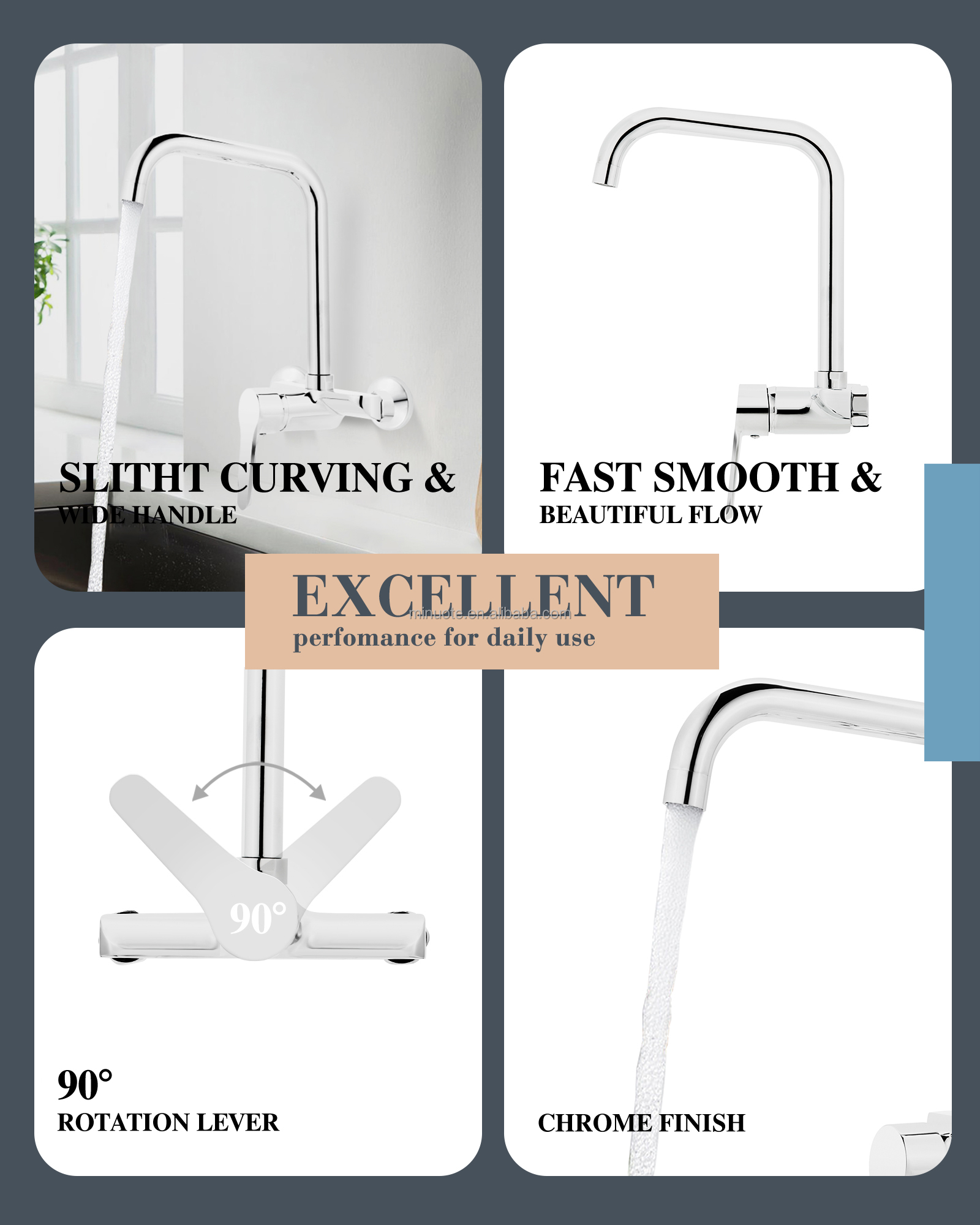 New Fashion Kitchen Faucet Wall Mounted Pillar Rotation Cold Faucet Graphic Design Blue Silicone Flexible with Shower Head supplier