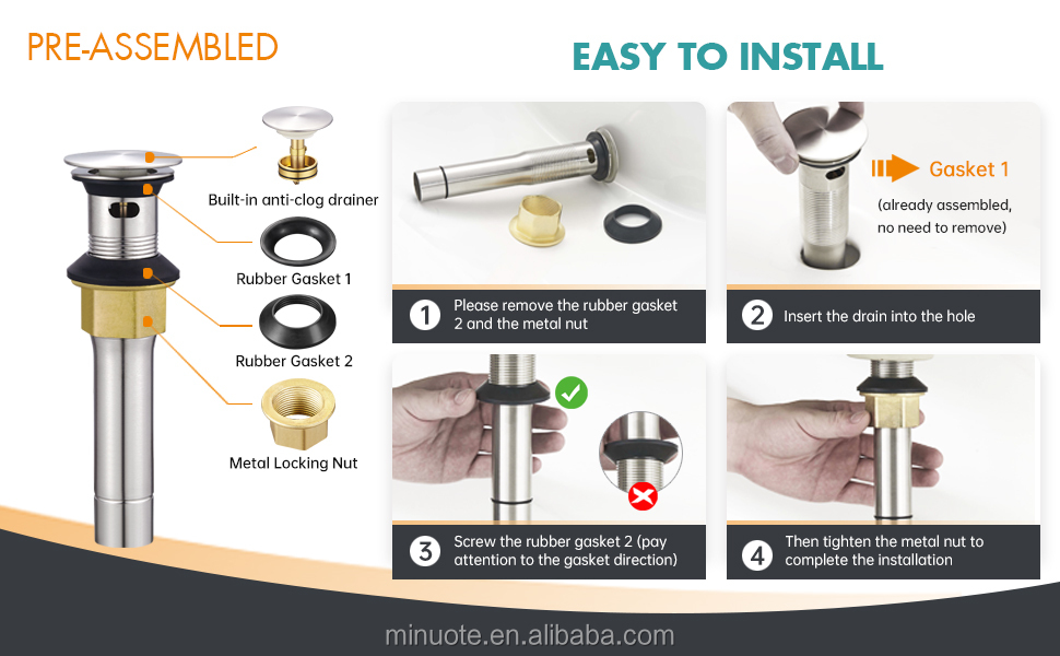 Stainless Steel Pop Up Waste Click Clack Valve Waste Sink Drain details