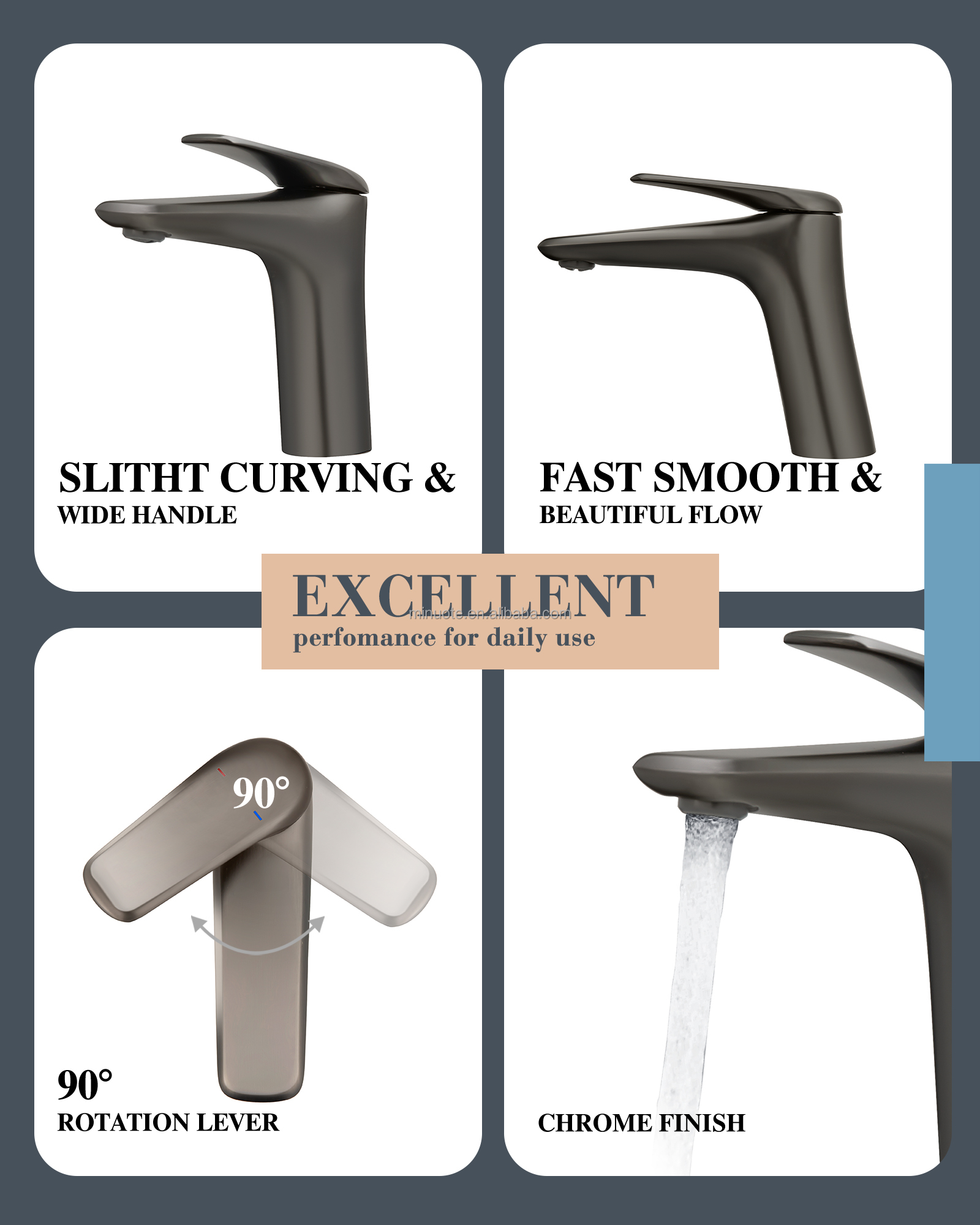 Popular Elements Graphite Color Single Hole Single Handle Brass Sink Wash Basin Mixer Faucet supplier