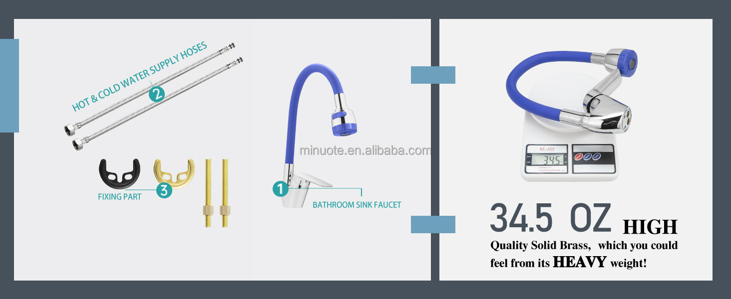 New Fashion Kitchen Faucet Wall Mounted Pillar Rotation Cold Faucet Graphic Design Blue Silicone Flexible with Shower Head details