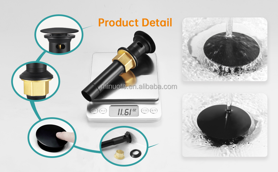 Black Cover Click Clack Drainer Stainless Steel Pop Up Waste For Basin manufacture