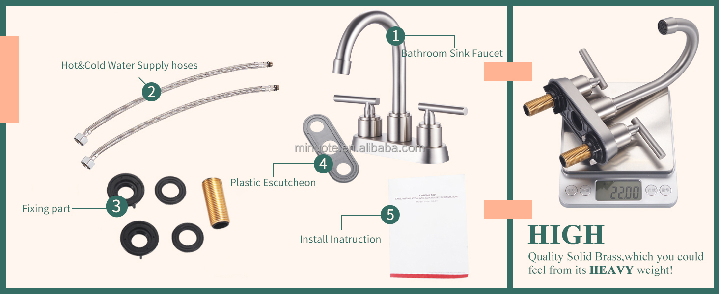 bathroom 4 inch center sink faucet simple 3 hole basin faucet details