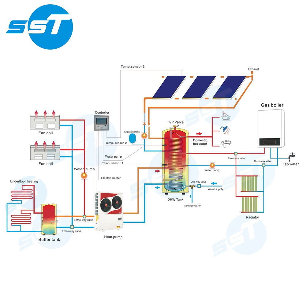 Cheap stainless hot water tank price 500kw hot water storage boiler heat pump system factory