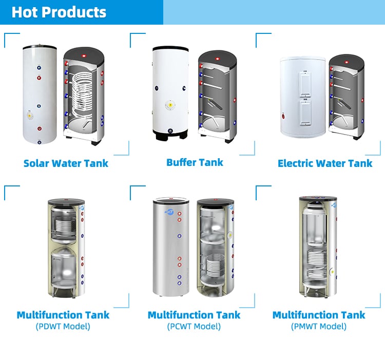 SST Factory Manufacture heat pump air source storage tank hot water heater for hotels, duplex ss tanks for hot water storage tank details