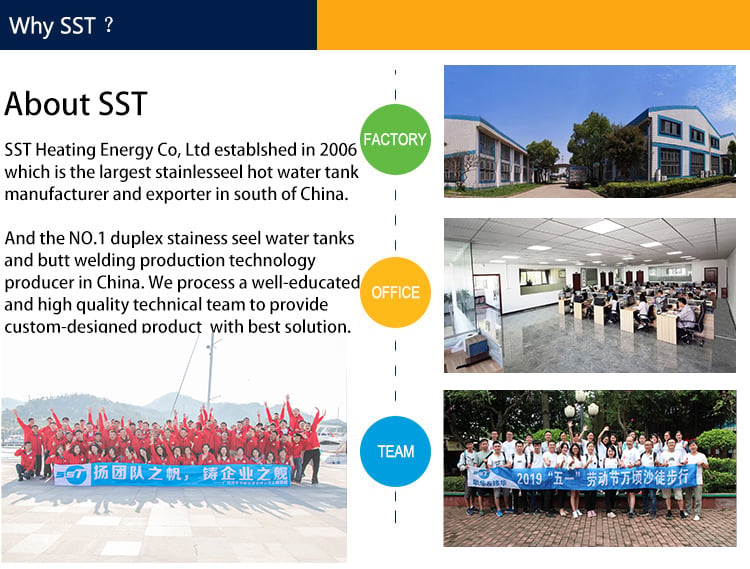 SST custom hot water tank buffer 300 liters stainless steel 2 coil hot water tank supplier