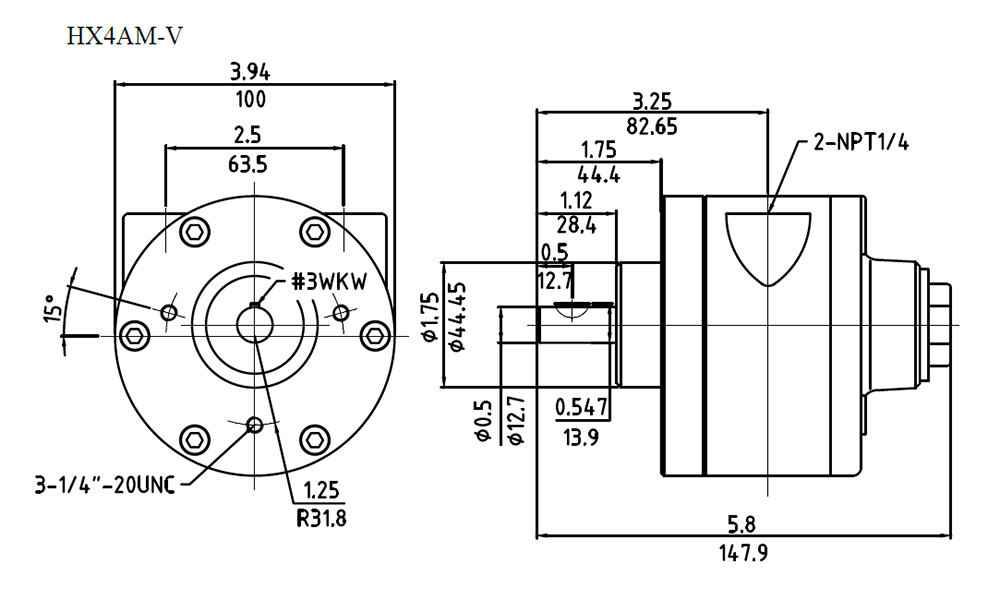 HX4AM-V Drawing 1.3kW 3000RPM HX4AM-V details