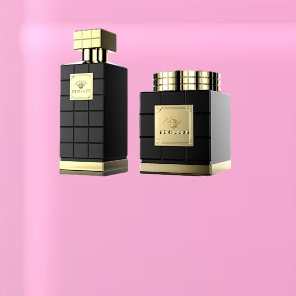 Timeless beauty captured in a deep blue perfume bottle