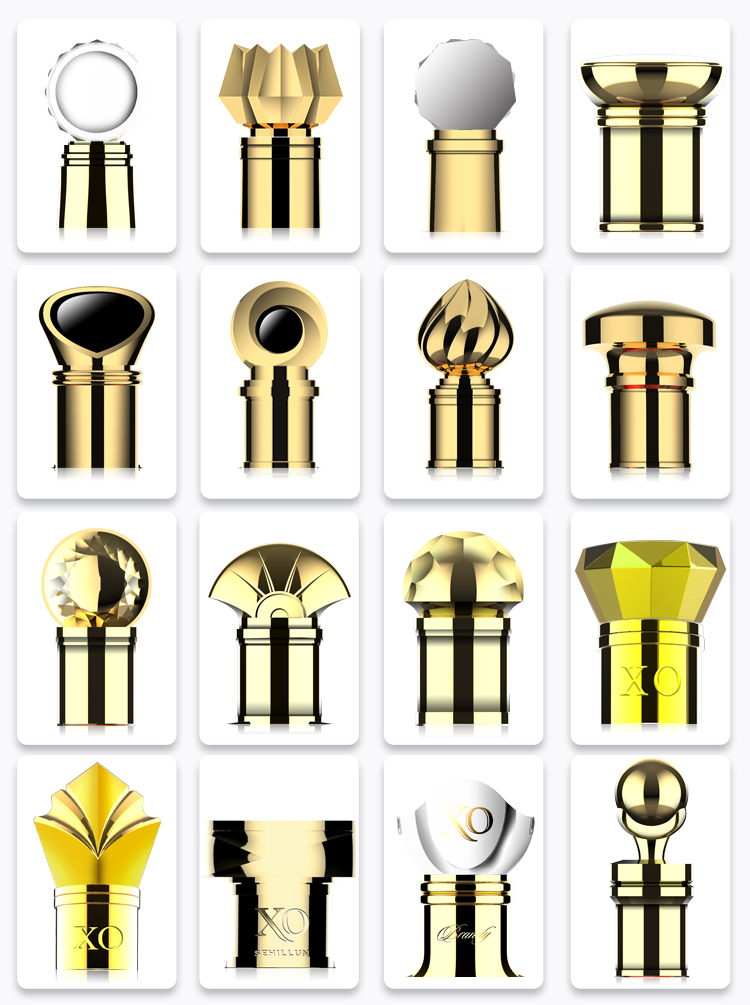 gold or silver plastic material spirit liquor glass bottle cork stopper details