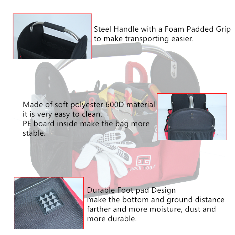 product sr22804 durable technician steel tube handle open tote polyester tool bag with hard base for hand work-2
