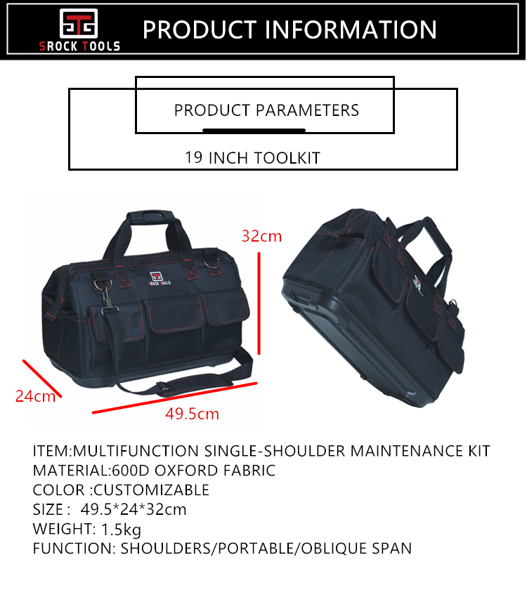 19in polyester heavy duty electrician tool bag with PVC base manufacture