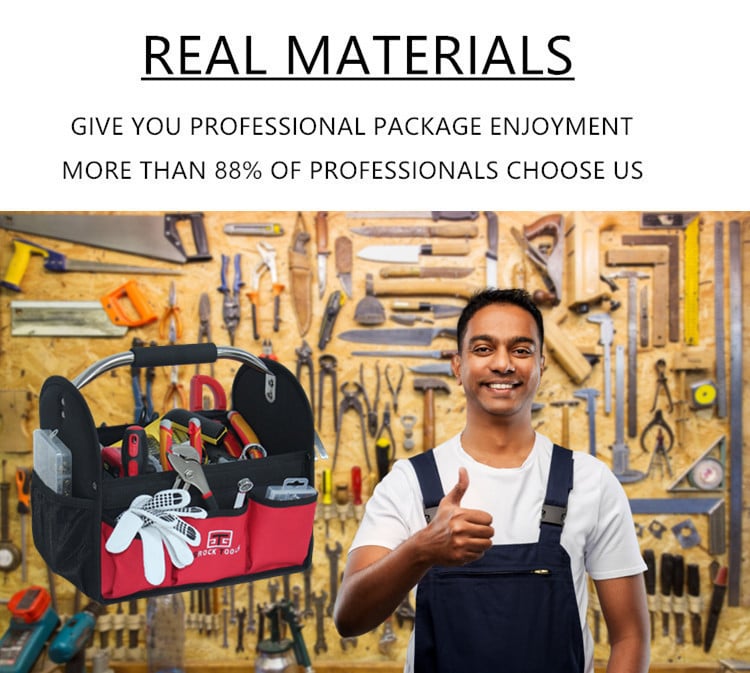 product sr22804 durable technician steel tube handle open tote polyester tool bag with hard base for hand work-0