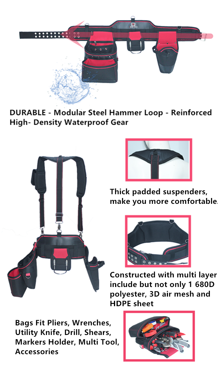 Polyester Heavy duty waist tool belt bag Detachable Waist Tool Pouch Belt With Suspender supplier
