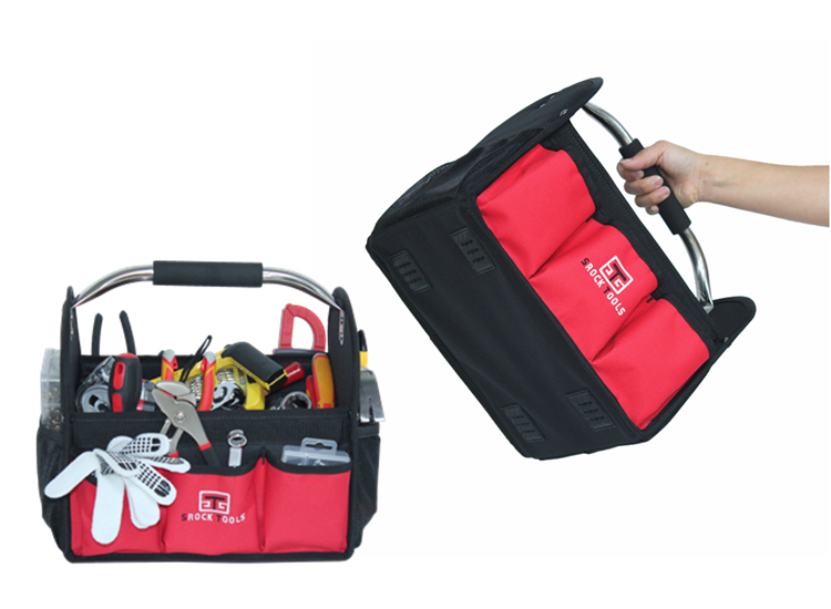 product sr22804 durable technician steel tube handle open tote polyester tool bag with hard base for hand work-3