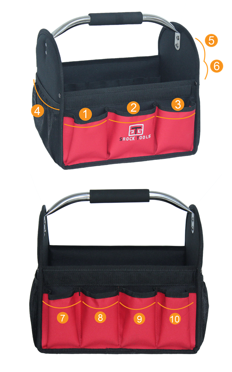 product sr22804 durable technician steel tube handle open tote polyester tool bag with hard base for hand work-4