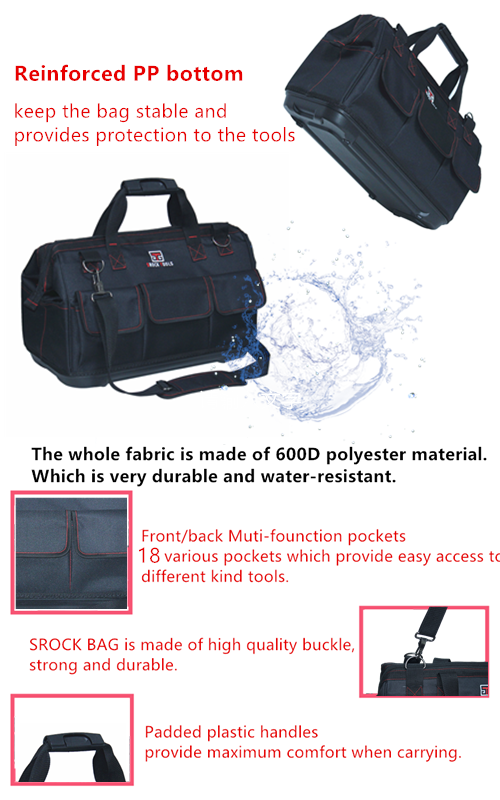 19in polyester heavy duty electrician tool bag with PVC base manufacture