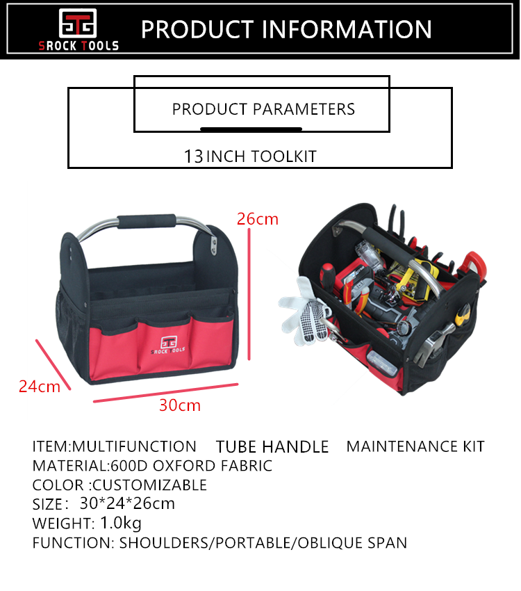 product sr22804 durable technician steel tube handle open tote polyester tool bag with hard base for hand work-1