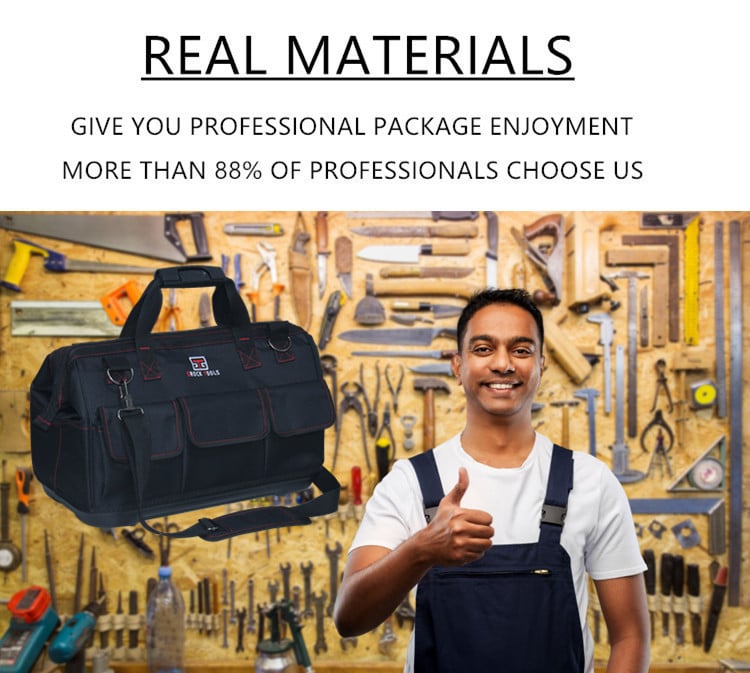 19in polyester heavy duty electrician tool bag with PVC base details