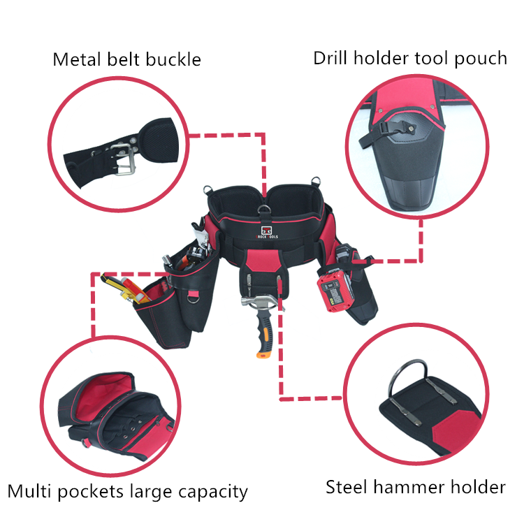 Polyester Heavy duty waist tool belt bag Detachable Waist Tool Pouch Belt With Suspender factory