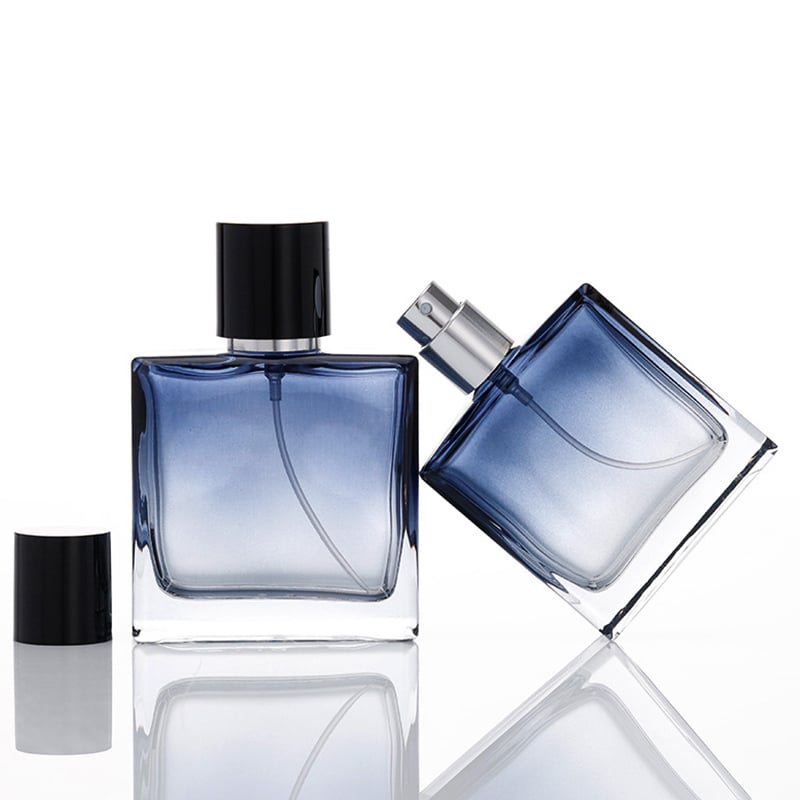 Square Blue Colored Empty Glass Perfume Bottles HY-190