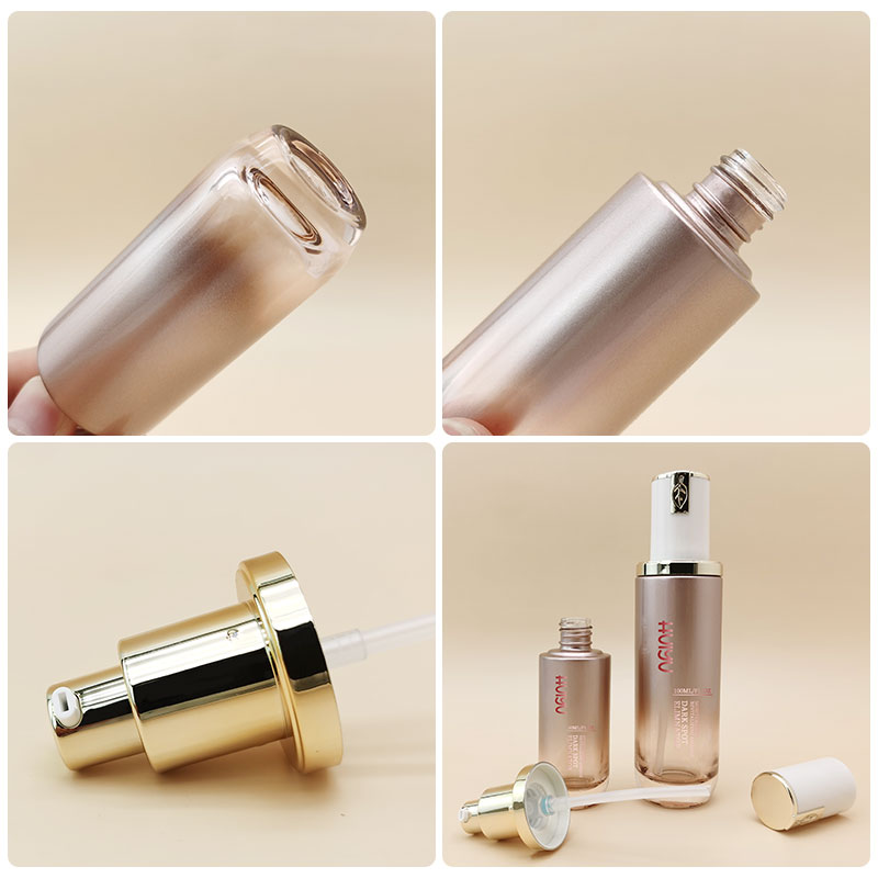 gold cosmetic packaging toner lotion bottle glass skincare bottles set HY-2307