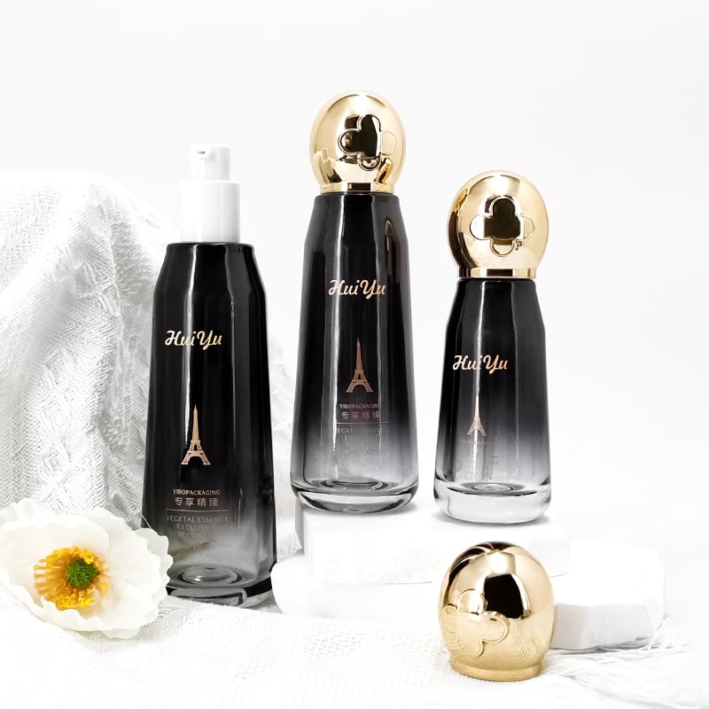 Luxury Cream Glass Skincare Bottles and Jars Set With ball cap HY-2423