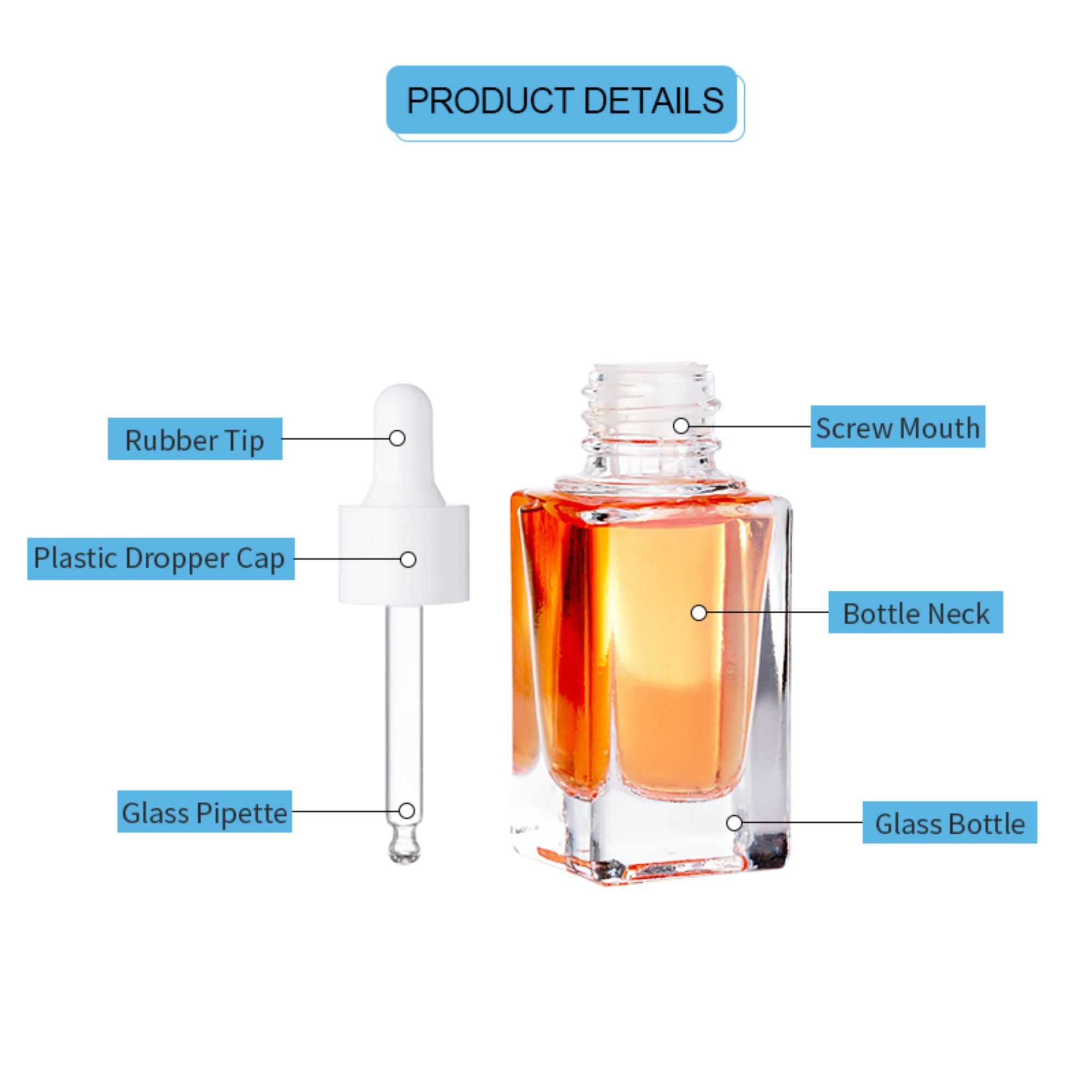 Luxury Packaging Custom Square Glass Material Dropper bottle HY-131