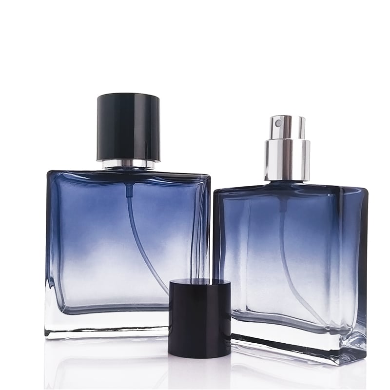 Square Blue Colored Empty Glass Perfume Bottles HY-190